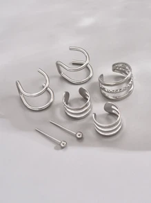 7pcs/Set Delicate Hollow Adjustable Clip-On Earrings & Stud Earrings Set, Minimalist & Versatile For Women Daily Wear