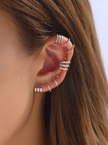 7pcs/Set Delicate Hollow Adjustable Clip-On Earrings & Stud Earrings Set, Minimalist & Versatile For Women Daily Wear