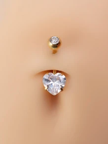 1 pièce Mignon Design Cœur Nombril Anneau Pour Pour Femme Branché Quotidien Bijoux Perçants - Or jaune - Voir 2