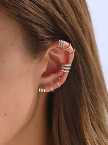 7pcs/Set Delicate Hollow Adjustable Clip-On Earrings & Stud Earrings Set, Minimalist & Versatile For Women Daily Wear