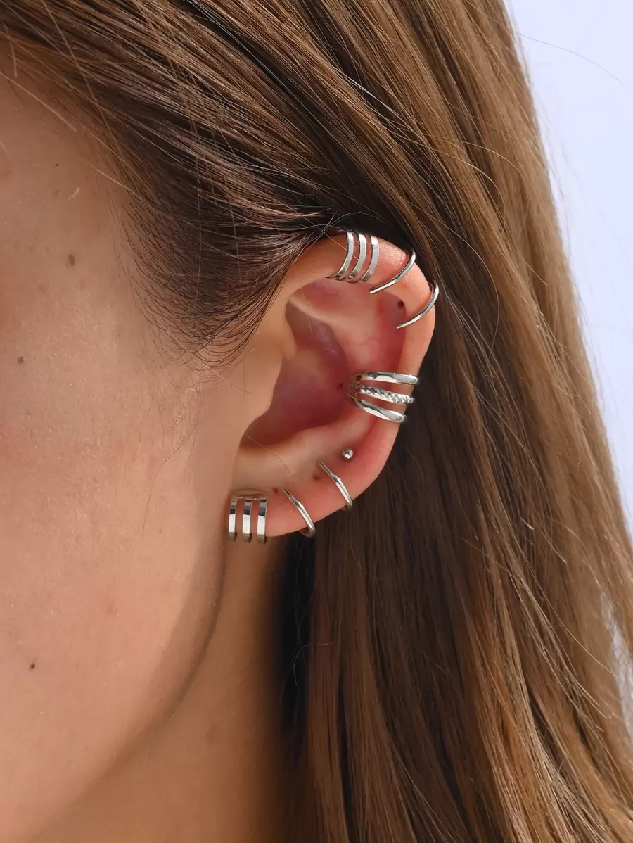 7pcs/Set Delicate Hollow Adjustable Clip-On Earrings & Stud Earrings Set, Minimalist & Versatile For Women Daily Wear