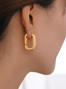 1對簡約風和個性化設計和高端時尚多層橢圓形銅扣圓耳環適合女士 - 金黃色 - 查看 4