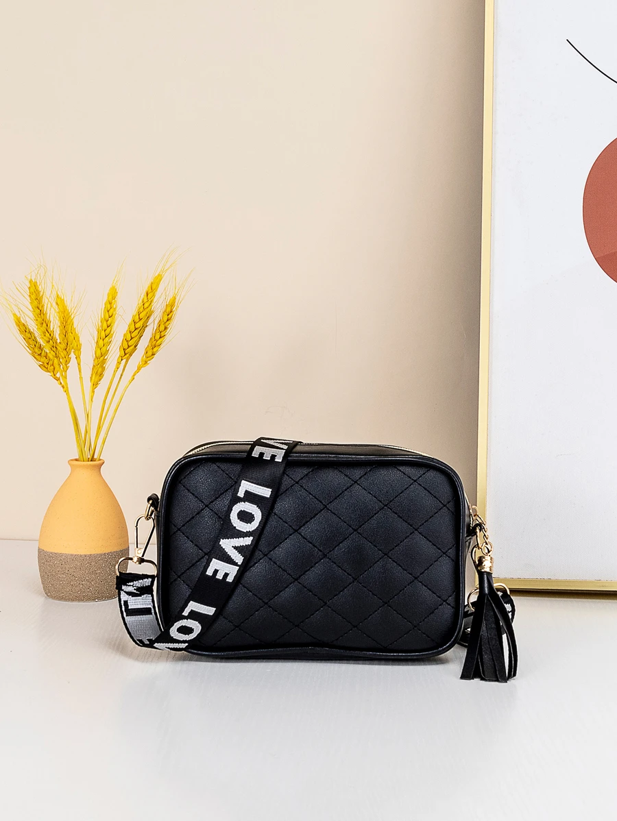 Stylish Sutured Crossbody Bag - Black - View 1