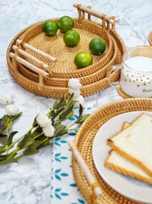 1入組圓形藤託盤 - 棕色 - 查看 2