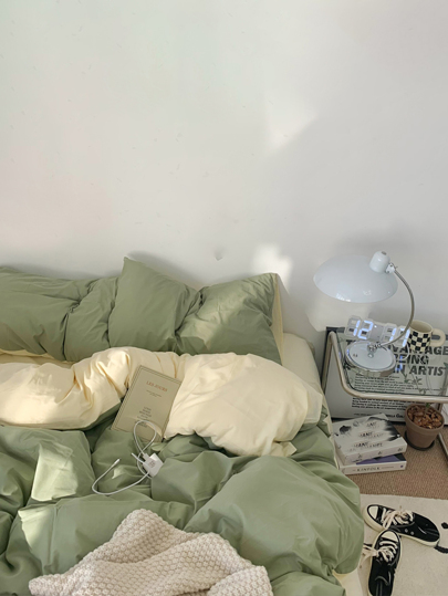 3Pcs/Set Two-Tone Bedding Set Including 1 Duvet Cover And 2 Pillowcases, Pillow Inserts Not Included Room Stuff