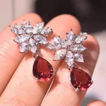 1Pair of Red Drop Drop Earrings - Red - View 1