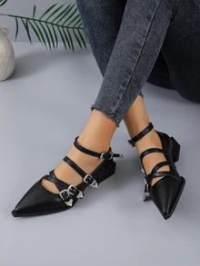 女士尖頭低跟平底鞋平底涼鞋 - 黑色 - 查看 6