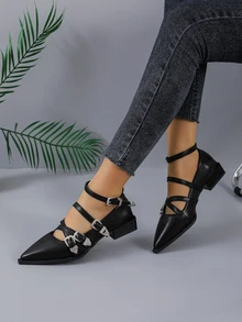 女士尖頭低跟平底鞋平底涼鞋 - 黑色 - 查看 2