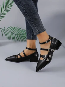 女士尖頭低跟平底鞋平底涼鞋 - 黑色 - 查看 1