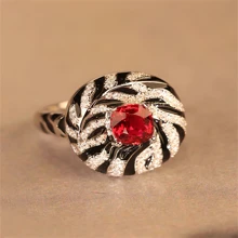 1入組方晶鋯石裝飾戒指 - 黑色 - 查看 3