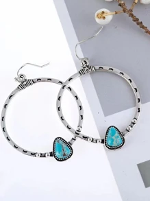 1 đôi bông tai hình tròn lớn màu ngọc lam - Nhiều màu - Xem 4