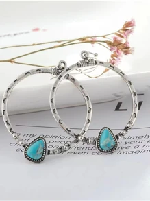 1 đôi bông tai hình tròn lớn màu ngọc lam - Nhiều màu - Xem 2