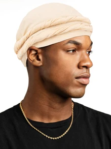 1入組男士編織雙層豆豆帽 - 米色 - 查看 1