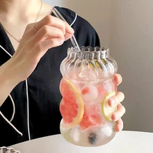 400ml/600ml/800ml玻璃冷咖啡杯带吸管复古杯透明水茶饮具牛奶果汁杯酒杯鸡尾酒杯 - 無色 - 查看 1