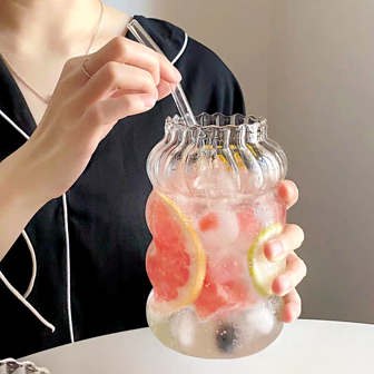 Taza de vidrio para café frío de 400ml/600ml/800ml con pajita, taza retro transparente para agua, té, leche, jugo, vino y cócteles