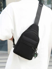 1 件新款儿童腰包适合女孩男孩休闲胸包儿童包袋婴儿拉链腰包腰包 - 黑色 - 查看 1