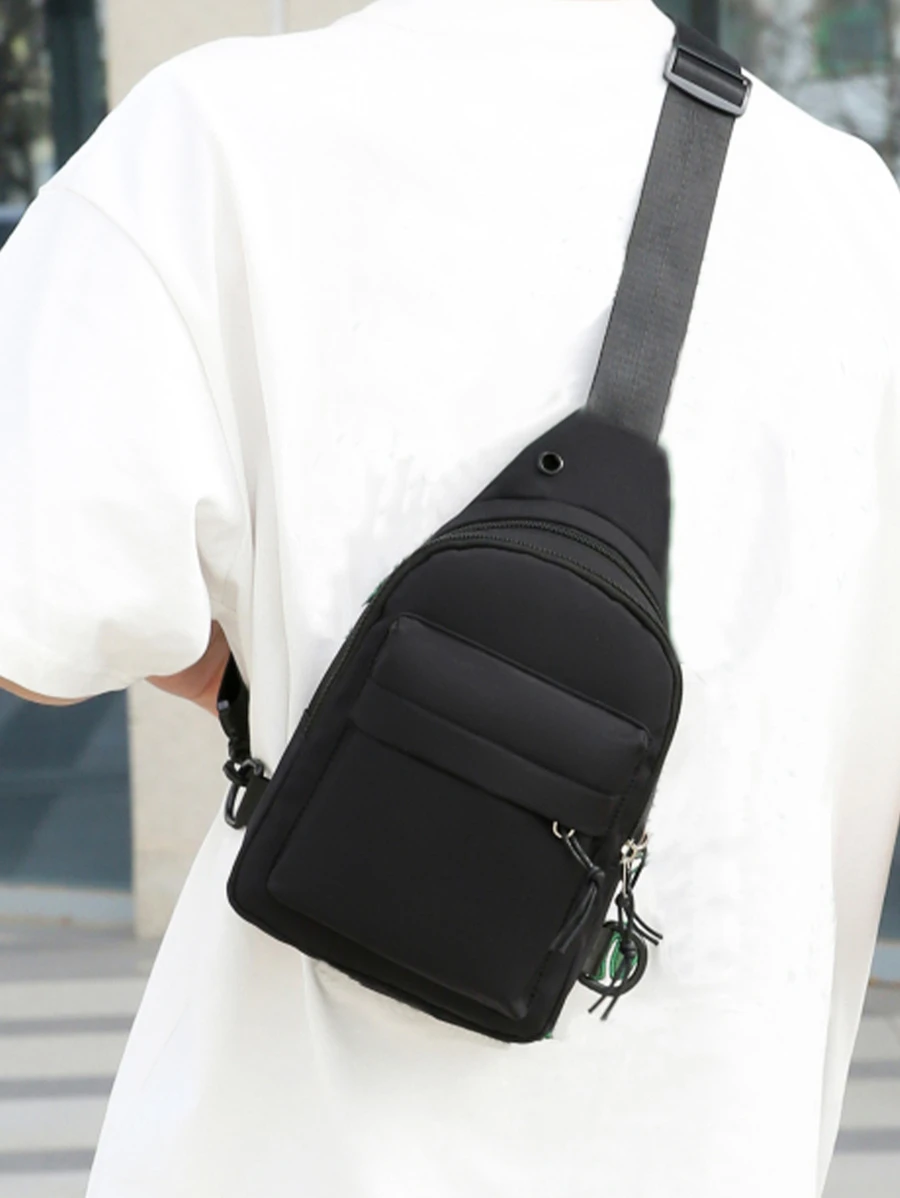 1 件新款儿童腰包适合女孩男孩休闲胸包儿童包袋婴儿拉链腰包腰包 - 黑色 - 查看 1