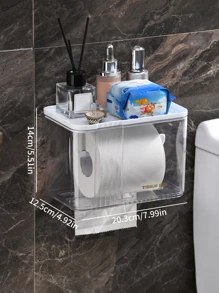 衛生紙架,掛壁式浴室紙巾分配器,防水寵物材料紙巾盒,白色 - 白色 - 查看 2