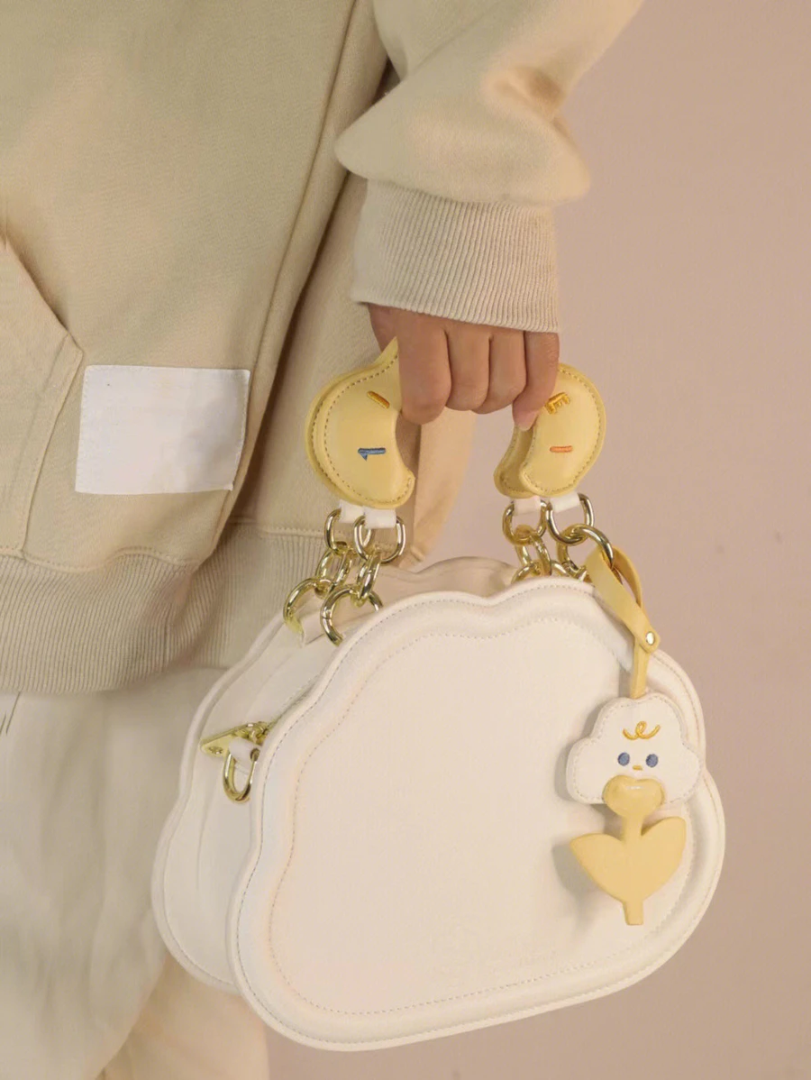 Small Novelty Bag With Bag Charm Cloud Design Zipper PU