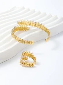 1個女式新歐美風格14k鍍金銅簡約時尚全扣手鍊 - 金色 - 查看 4