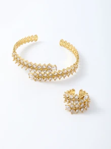 1個女式新歐美風格14k鍍金銅簡約時尚全扣手鍊 - 金色 - 查看 3