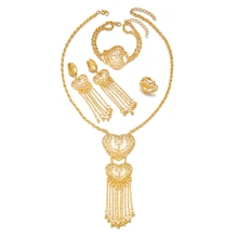 1 件金色欧美奢华爱心珠宝套装婚礼装饰项链耳环手链戒指套装女士 - 金色 - 查看 4