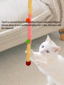 1pc Fuzzy Strip Cat Teaser Stick For Cat For Interaction - White - View 4