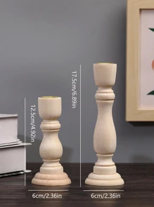 2pcs Vintage Wooden Candlestick Holder For Home Decor,Room Decor,Gifts - White - View 6