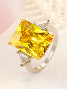 Ring mit und Stilvoll Gelb Quadrat, Kubischem Zirkonia Damen Für Party Geburtstagsgeschenk
