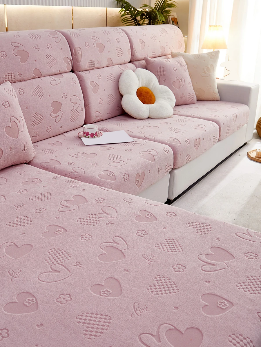 1入組充分包裹防滑彈性沙發套提花防刮沙發套 - 粉色 - 查看 1