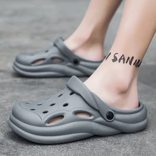 Dép xăng đan nam thủ công, có lỗ, cỡ lớn, dép đi biển, dép bít mũi, dép lê mùa hè. - Xám - Xem 2