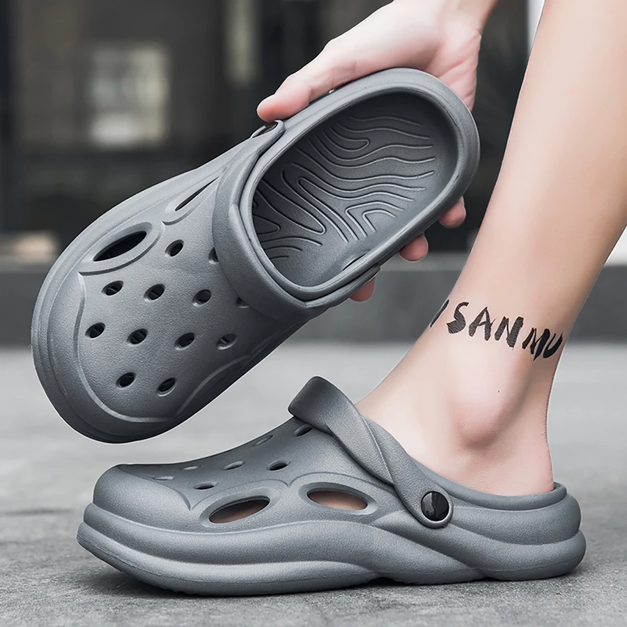 Dép xăng đan nam thủ công, có lỗ, cỡ lớn, dép đi biển, dép bít mũi, dép lê mùa hè. - Xám - Xem 1
