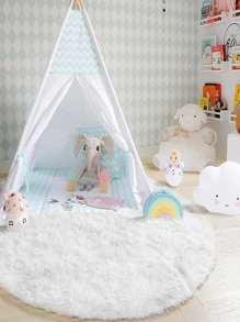 1pc 1.4-Inch Pile Length Round Carpet, Solid White Long Plush Coral Fleece Rug, 100% Polyester PV Plush Sponge Interlayer Living Room Non-Slip Decorative Carpet ,Room Decor - White - View 5