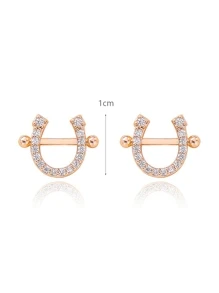 CHOSHILAR 1pair Horseshoe Design Cubic Zirconia Stud Earrings - Rose Gold - View 3