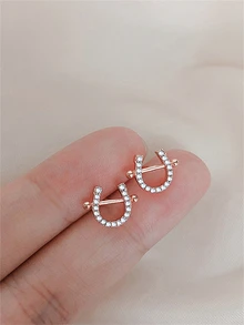 CHOSHILAR 1pair Horseshoe Design Cubic Zirconia Stud Earrings - Rose Gold - View 5