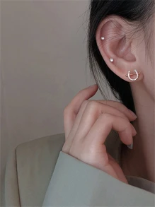 CHOSHILAR 1pair Horseshoe Design Cubic Zirconia Stud Earrings - Rose Gold - View 4