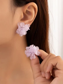 1 Đôi Bông tai nữ dệt hoa nhỏ 3D đầy màu sắc - Màu tím hoa cà - Xem 12