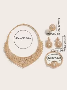 5入組/套優雅新娘飾品套裝帶鏤空設計和全水鑽裝飾用品適合女士 - 金黃色 - 查看 4