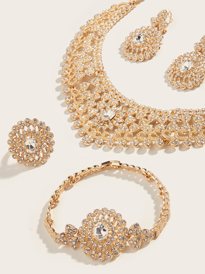 5pcs/Set Elegant Bridal Jewelry Set With Hollow Out Design & Full Rhinestone Decoration For Women