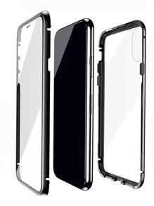 Magnetic Case With 360 Degree Protection Including Mica Glass For IPhone 8 Plus - 黑色 - 查看 2