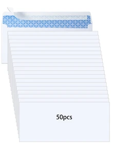 50pcs/Set Self-Seal Envelopes, White Envelope with Sticky, Invitation Envelope, Printable Invitation Envelope, Self Sealing Wedding Photo Postcard Greeting Card Mailing Windowless Design 4.1 X 9.5in - White - View 1