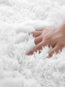 1pc 1.4-Inch Pile Length Round Carpet, Solid White Long Plush Coral Fleece Rug, 100% Polyester PV Plush Sponge Interlayer Living Room Non-Slip Decorative Carpet ,Room Decor - White - View 7