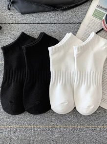 4pairs Black & White Anti-Slip Elastic Low Cut Socks, No Show Socks - Black and White - View 3