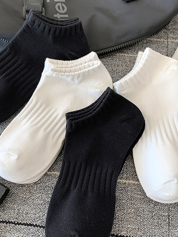 4pairs Black & White Anti-Slip Elastic Low Cut Socks, No Show Socks