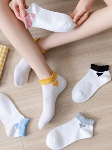 5 Pairs Women's Bubble Mouth & Heart Design Short Socks, Suitable For Spring/Summer - Multicolor - View 6