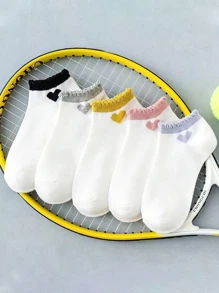 5 Pairs Women's Bubble Mouth & Heart Design Short Socks, Suitable For Spring/Summer - Multicolor - View 5