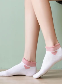 5 Pairs Women's Bubble Mouth & Heart Design Short Socks, Suitable For Spring/Summer - Multicolor - View 9