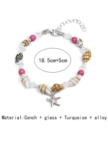 1 قطعة قلادة بشكل نجمة البحر، سوار ذو حبات من الصدف والبلور؛ 1 قطعة سوار ذو صدف وحبات الذرة والفيروز