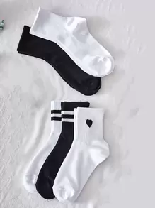 5pairs Stripe & Printed Sports Casual Mid-Calf Socks, Fall