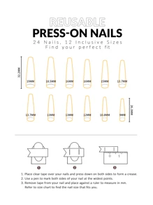 24片长棺材形美甲贴片，法式白边，弧形水钻设计，适合女性和女孩，秋冬季美甲用品 - 藍色 - 查看 4